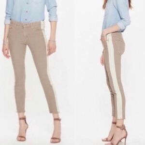 MOTHER Ankle Frayed Cropped Jeans in Tan with Cream Stripes